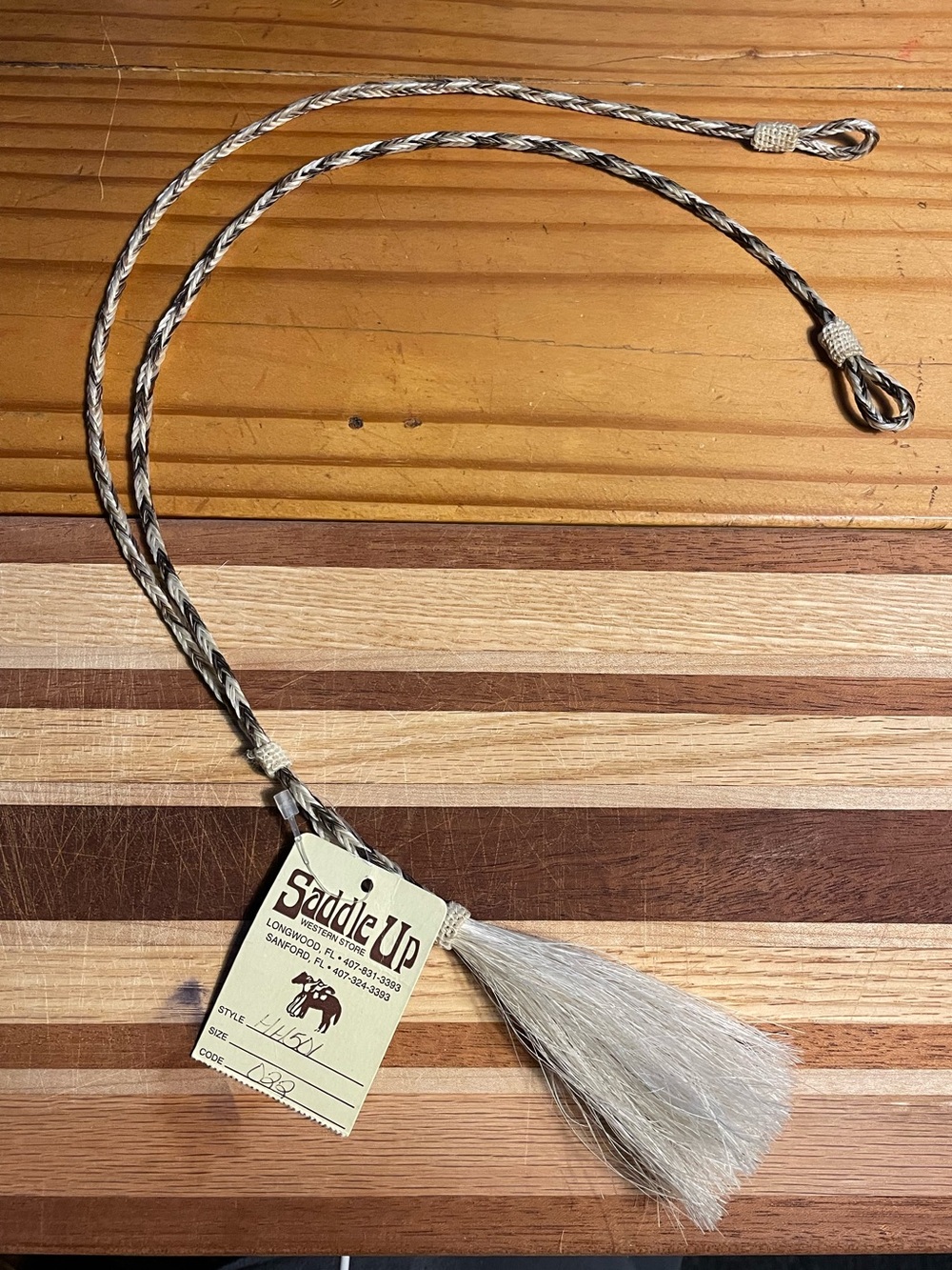 100%  Braided Horsehair Stampede Strap NWT (VINTAGE) Tassle an slide adjustment